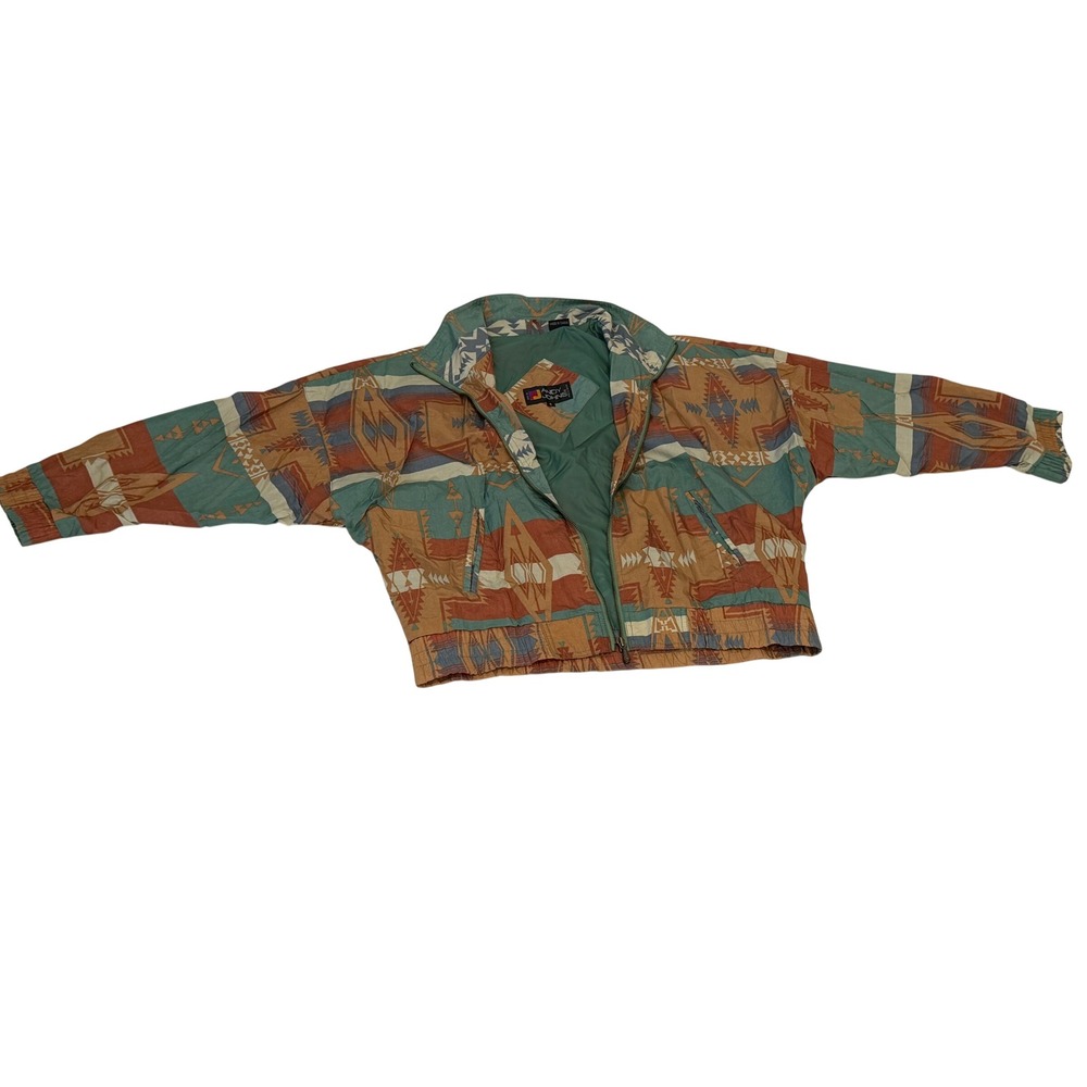 Vintage Andy Johns Southwestern Geometric Print Bomber Jacket Multi-Color Small